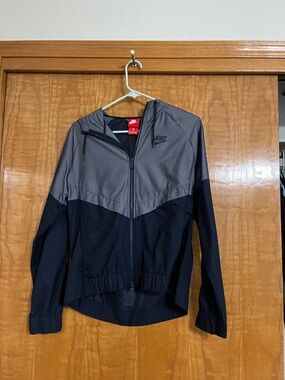 Nike Women's Hooded Two-Tone Windbreaker Jacket - Gray and Black